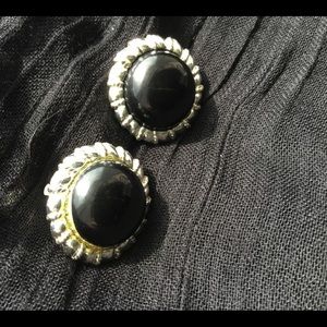 Vintage Black stone clip of earrings
